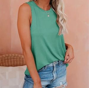 Basic Crew Neck Tank Top In Ocean Green Size Large